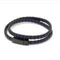 2018 heißes Produkt billig gravierte Edelstahl Echtleder Herren Armband dunkelblau Leder Wickelarmband