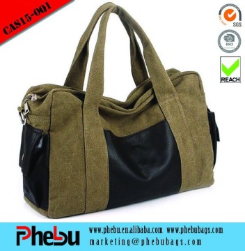 Vintage khaki Canvas tote bag with leather