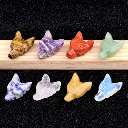 Gemstone Engraved Wolf Pendant Ornament Natural Stone 1.0Inch Wolf Head Handmade Craved Animal Ornament