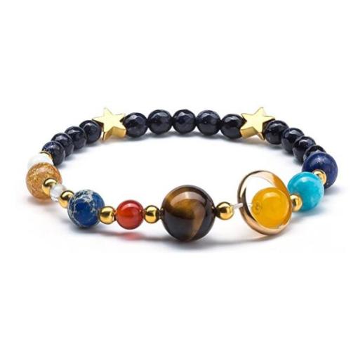 Gemstone Planetary bracelet Natural Stone Quartz Elastic Adjustable Bracelet for Men Women