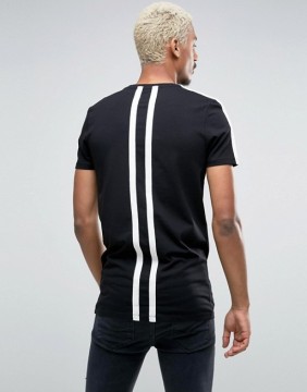2016 High Quality Custom Short Sleeve Crew Neck Black Mens Cotton Elastane Contrast Taping On Back Slim Fit Casual Plain T-Shirt