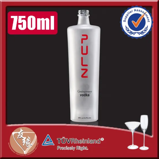 Screw top frosted white 750ml vodka glass bottle custom shape