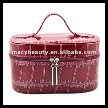 Luxury faux snakeskin leather makeup case with mirror