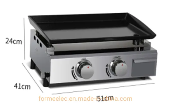 2 Burners Countertop Gas Grill 2 Control Gas Fried Griddle Desktop Enamel Grille Gas Griddles