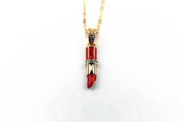 Fashion Necklace, Gold-Plated Crystal Lipstick Pendant Necklace, PT1289