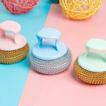 Long Handle Microfiber Wire Ball Brush for Pan and Kitchen Cleaning
