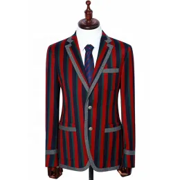 Black Red Striped Woolen Blazer for Men