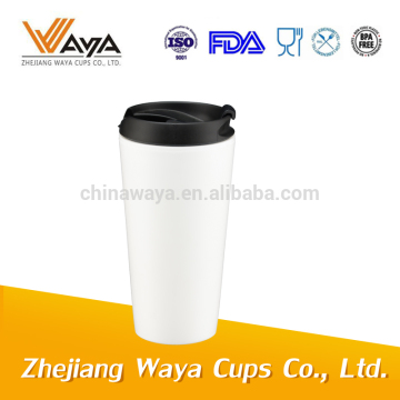 White double wall plastic mug with different lid, coffee mug with universal lid