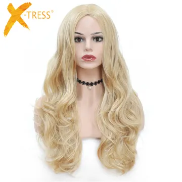X-TRESS Hot Selling Synthetic Wigs With Baby Hair 24 Inch Long Body Wave Gold Wigs For Women Wavy Hair Wigs