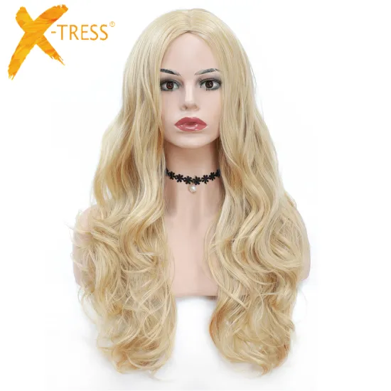 X-TRESS Hot Selling Synthetic Wigs With Baby Hair 24 Inch Long Body Wave Gold Wigs For Women Wavy Hair Wigs