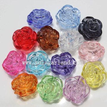 Transparent Colors Acrylic Plastic Carved Rose Beads