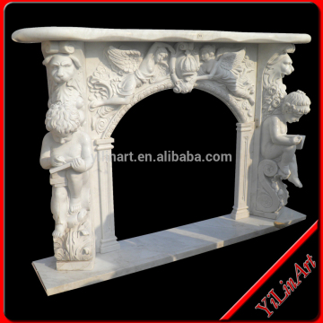 Natural Marble Stone Fireplace Mantel Surround With Bady Statue