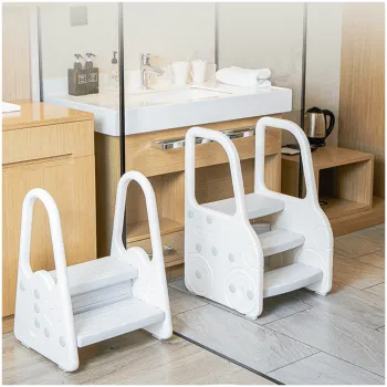Foldable Baby Step Stool for Toddler Learning Tower in Wooden and Acrylic for Kitchen, Bath, and Toilet