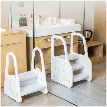 Foldable Baby Step Stool for Toddler Learning Tower in Wooden and Acrylic for Kitchen, Bath, and Toilet
