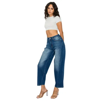 Women Casual Medium Blue Cropped Jeans Stretch Denim Pants