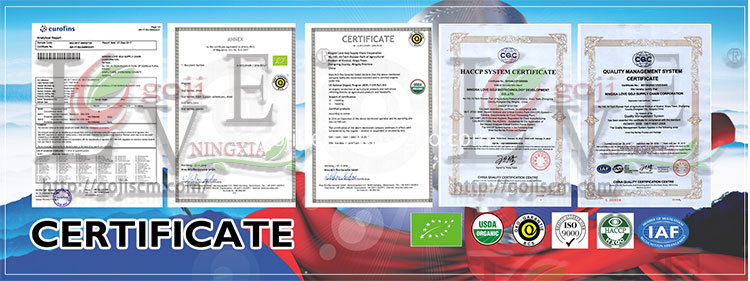 Organic Pure Wolfberry Juice certificate