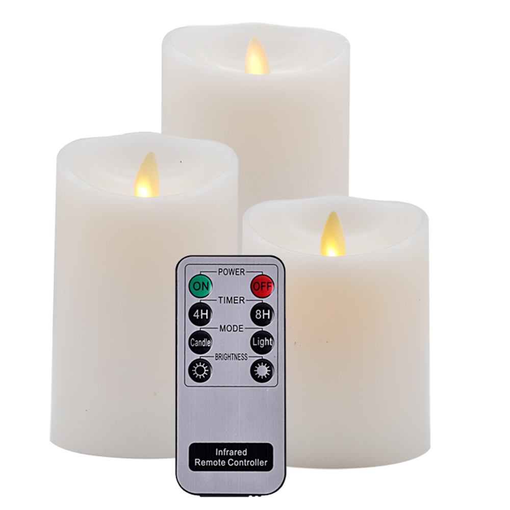 Real Wax Battery Operated Led Flameless Pillar Candles