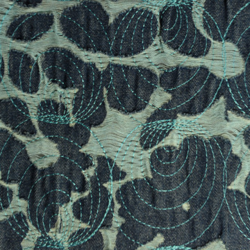 MESH FABRIC WITH JEAN APPLIQUE EMBROIDERY