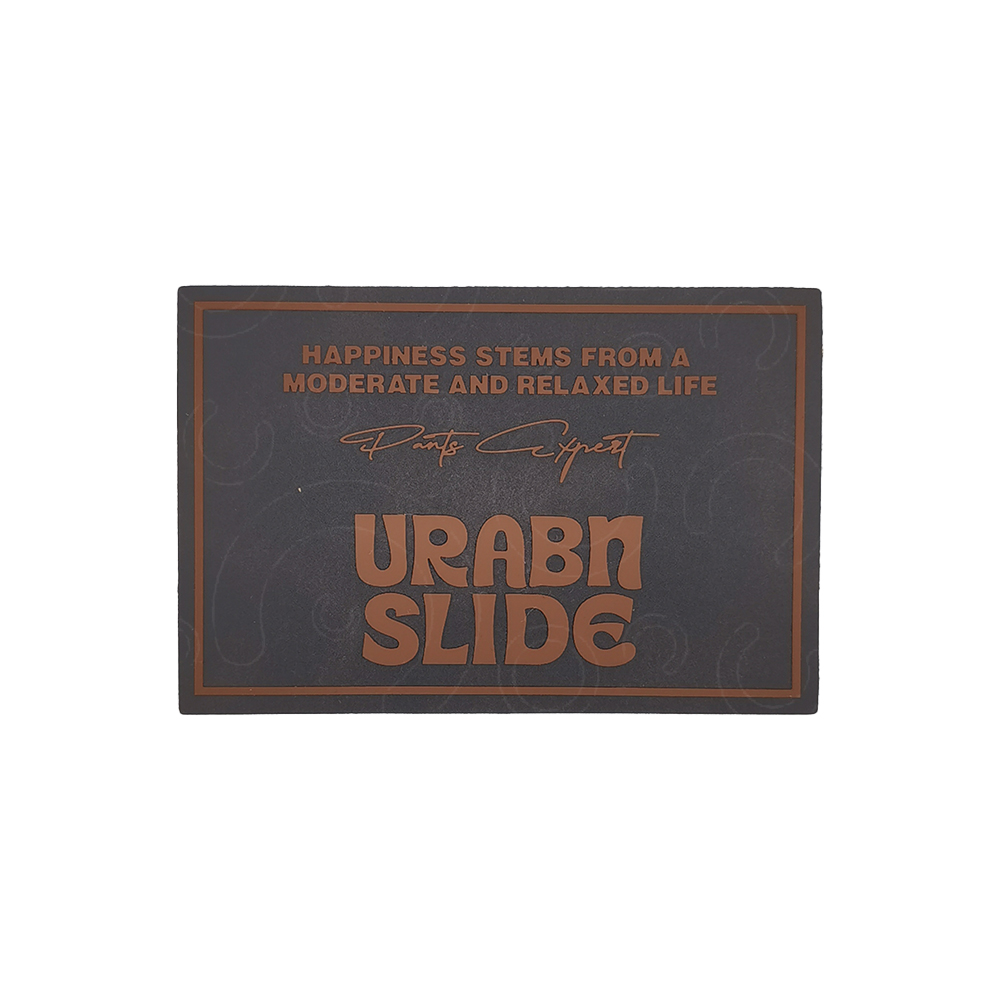 Leather label with silk screen printed silicone letters