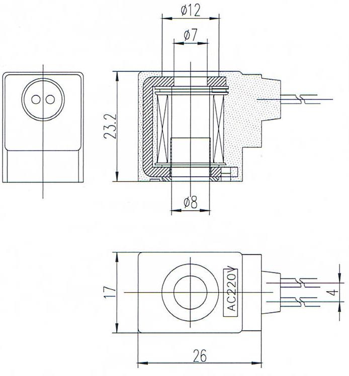 Overall dimension of 220VAC/24VDC 4V110 Pneumatic Cylinder Valve Coils