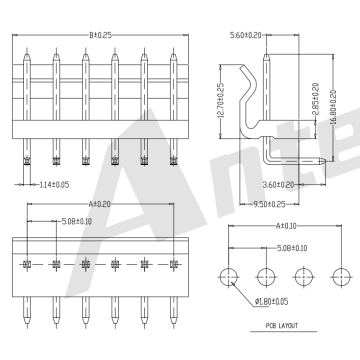 AW5080RB-xP 5.08mm Single Row 90° Wafer Connector