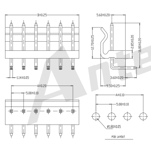 AW5080RB-XP 5,08 mm Connettore di wafer a 90 ° riga singola