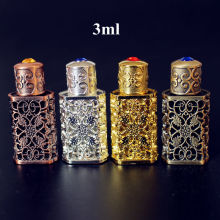 4pcs/24pcs/60pcs 3ml Antiqued Metal Perfume Bottle Empty Arab Style Alloy Hollow Out Essential Oils Bottle with Glass Dropper