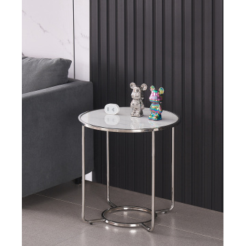 Mesa de café cerâmica redonda com pernas de aço inoxidável