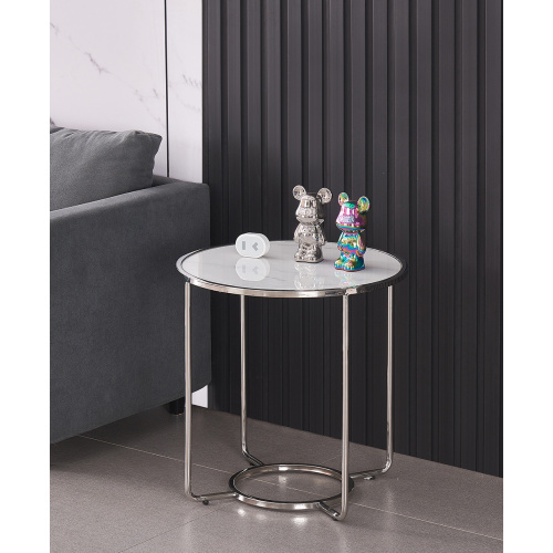 Mesa de café de cerámica redonda con patas de acero inoxidable