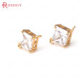 (31965)4PCS 6MM 8MM 24K Champagne Gold Color Brass with Zircon Square 2 hole Connector Charms High Quality Jewelry Accessories