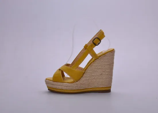 Silver / Yellow Ladies Wedge Sandals , Summer Platform Espadrille