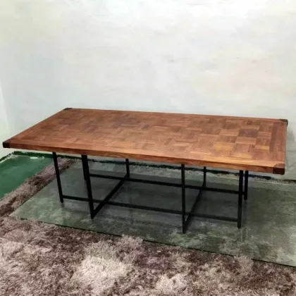 customized dining room antique wood dining table 240cm metal iron stand wooden top table conference workshop industrial design