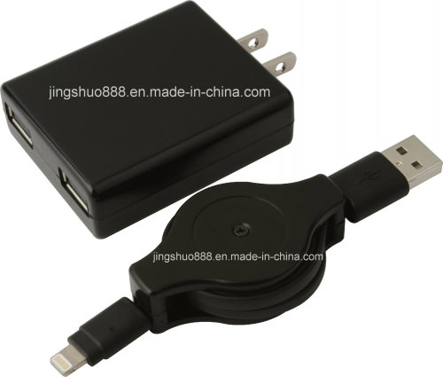 5V 1A 2 พอร์ต Dual USB ในเครื่องชาร์จสำหรับ iPhone 5 เครื่องชาร์จ (AC IP5 015U)