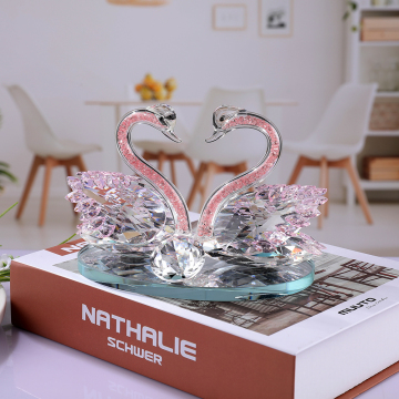 Personalized Pink Crystal Swan Diamond Figurine Wedding Gifts