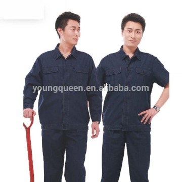 LB65 2015 summer new high-end denim overalls indigo combed long-sleeved uniform lapel workwear
