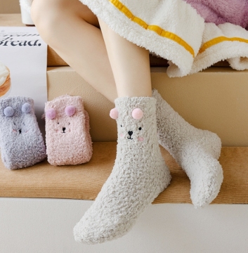 Plush Cute Cat Socks: Home Warm Coral Velvet