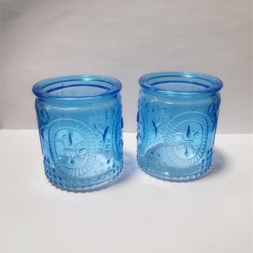 Colored glass blue green candle holder