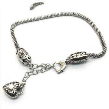Yiwu Aceon Stainless Steel Puffy Heart Charm Bracelet with Screw End Cap