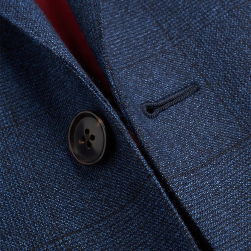 Slim Fit Blue Woolen Suit with Plaid Pattern