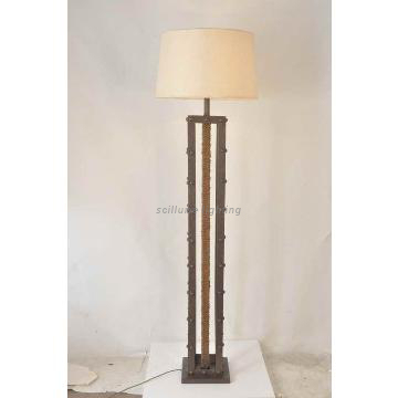 1 light red rustic finish jute rope floor lamp with linen shade