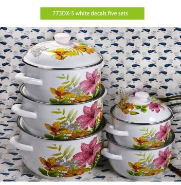 5PCS Two Handles Flower Enamel Cover Enamel Pot