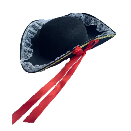 Wholesale Fashion Halloween Lace Pirate Hat with Button - Red Captain Morgan Hat for Party