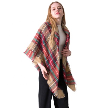 Vintage Winter Women's Tartan Cashmere Scottish Plaid Pashmina Shawls and Scarves