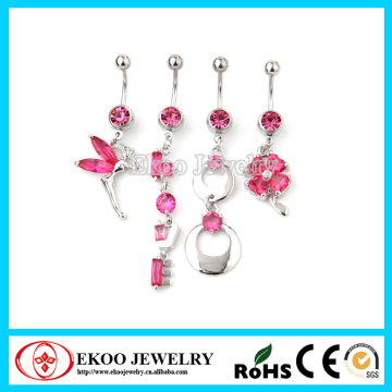 316L Surgical Steel Pink CZ Crystal Hanging Cute Belly Navel Piercing