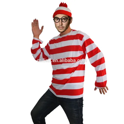 Party carnival red white strips Where's waldo costume t shirt MAB-99