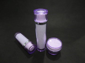 Plastic Cosmetic Packaging, Drum Shaped Acrylic Cream Jar and Cylindrical Lotion Bottle