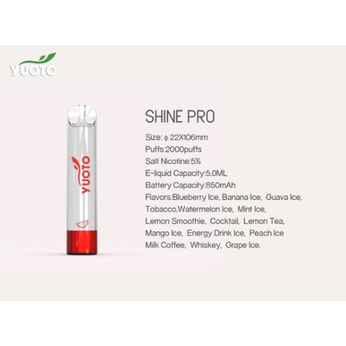 Yuoto Shine Pro Disposable Vape 2000puffs 850mAh en gros