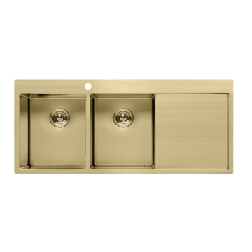 Hot Sale Commercial Gold Farbe Edelstahl Doppelschüssel Waschbecken mit Abflussbrett