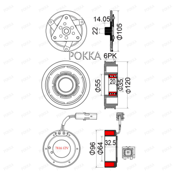 Pokka 6pk 12V Clutch del compressore AC per Peugeot 206 307 Auto