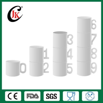 Wholesale 11oz stackable porcelain blank sublimation mug with number shaped handle